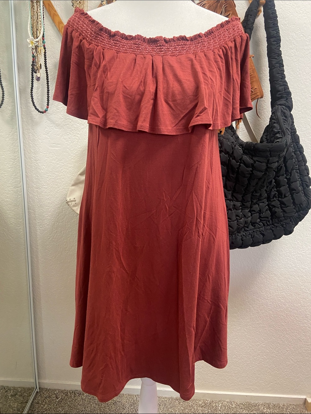 Summer, Off-Shoulder, Rust Colored, Midi Dress, women’s medium